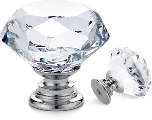 25 Pack Crystal Drawer Knobs - Cabinet Knobs,, 30 mm, Silver Base