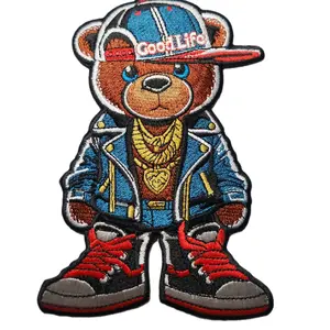 Patch Party Club, (1-pc) "Good Life" Sz 6" Bear, Embroidered Patch, Iron-on, Streetwear Bear with Chain, Medium Patch, Apparel, Applique, DIY, Crafts