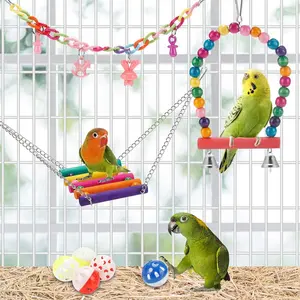 Pack Of 11 Bird Parakeet Toys, Swing Hanging Standing Chewing Toy Hammock Climbing Ladder Bird Cage Colorful Toys Suitable for Budgerigar, Parakeet, Cockatiel, Mynah, Love Birds