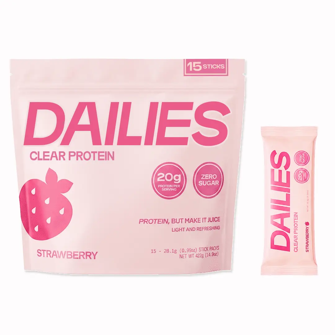 Dailies Clear Protein Strawberry- 40% Daily Protein - 15 Stick Packs - 0g Sugar - 0g Lactose
