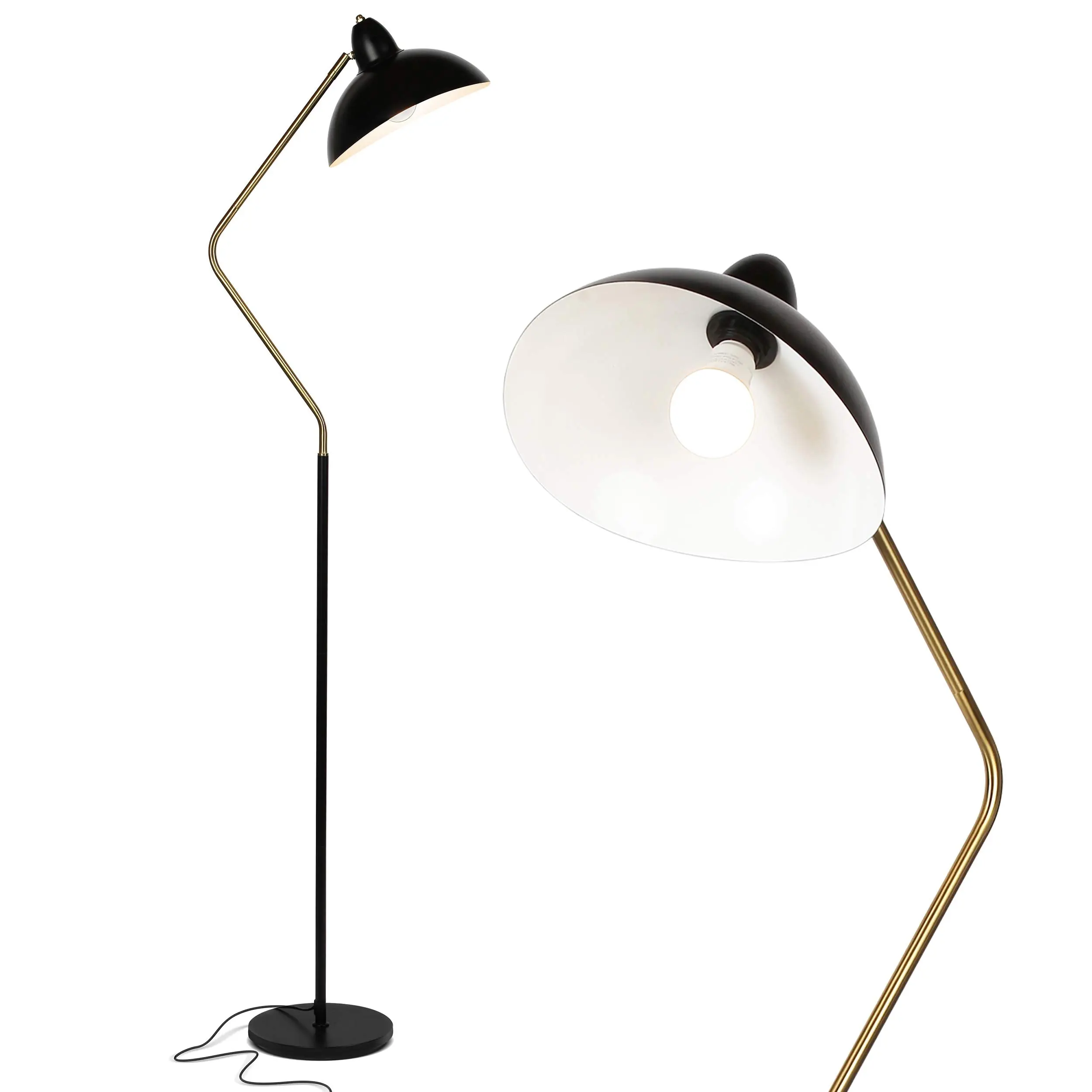 Brightech Swoop Tall LED Floor Lamp - 69 in. Classic Black Industrial 1-Light, Black Metal Bowl Shade, Adjustable Base & Shade, Farmhouse Floor Lamp Decor, LED Corner Mood Lighting FL-SWP-BLK