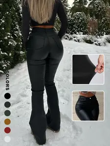 NVFelix Women Faux Leather Butt Lifting Flared Leggings Flare Bootcut High Waist Sexy Bell Bottom Pants Pockets Fit Womenswear