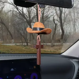 Christian Cross Pendant Car Hanging Ornament, Cowboy Hat Charm, Universal Car Accessory for Sedan & SUV, Rearview Mirror Decoration, Stylish Interior Decor, Gift for Christians