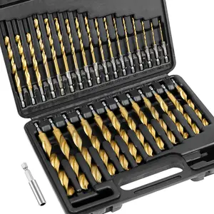 13/21/30 PCS Titanium Coated Drill Bit Set – High-Speed Steel Drill Bits with 135 °         Split Point & Hex Shank – Includes Durable Storage Case for Drilling Steel, Aluminum, Copper, and Soft Alloys (Sizes: 1/16" to 1/2")