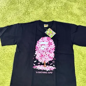 Men's Bape T-Shirt, Black and Pink Cherry Blossom Design