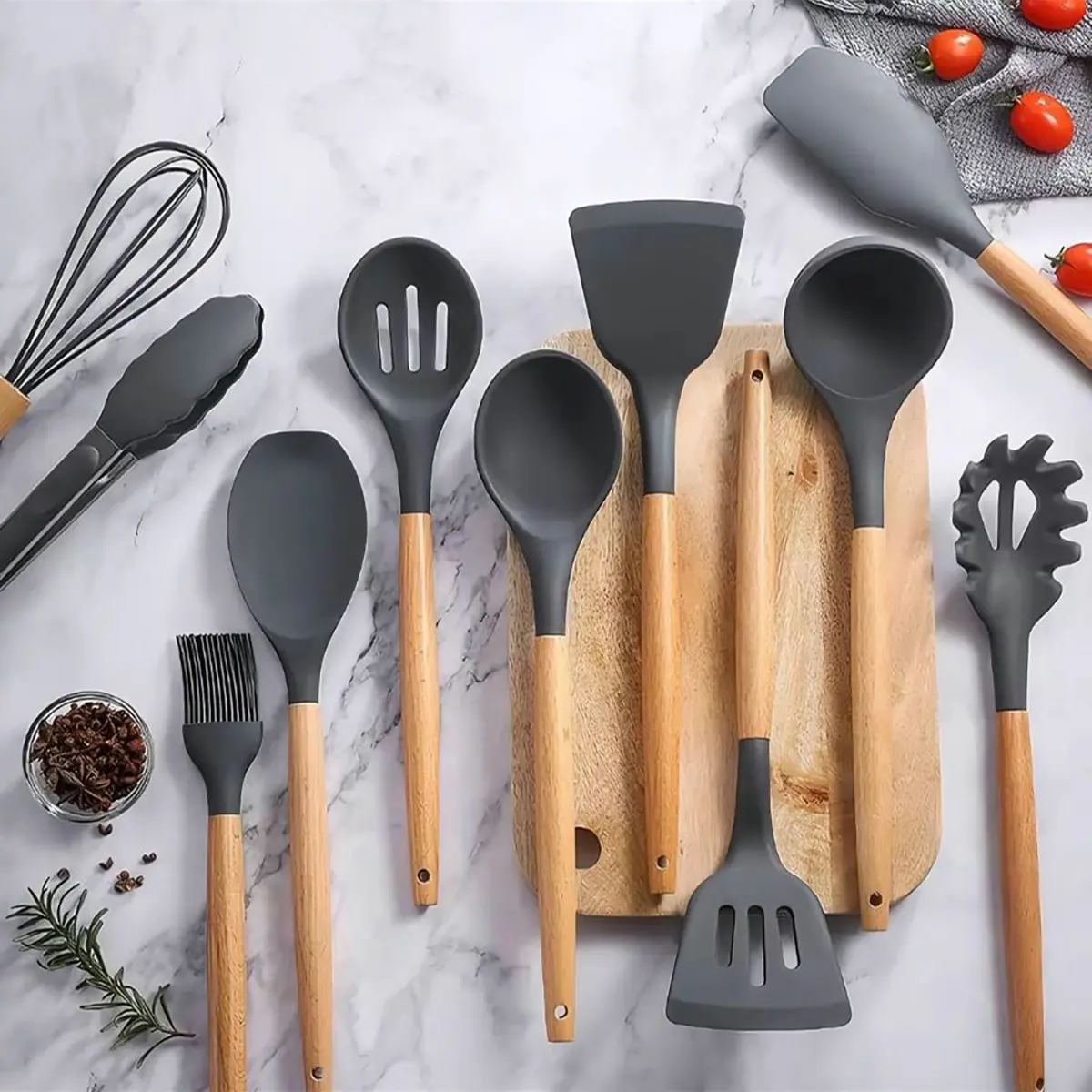12-Piece Silicone Cooking Utensils Set with Storage Cup - Durable Kitchenware, Modern Kitchen Utensils, Cooking Gadgets, Colorful Kitchen Accessories Cooking Tools