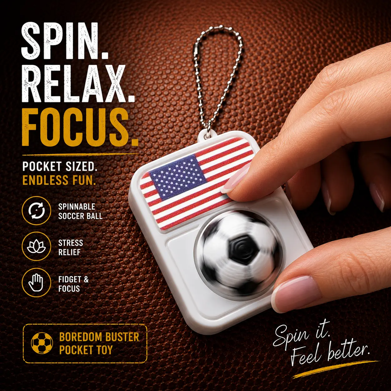 ASMR Clicker & Soccer Fidget Spinner - Pocket Sensory Stress Reliever, Fidget Relief Tool, Backpack Charm for Focus, Stress Relief Tools