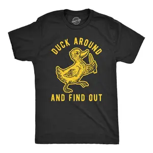 Mens Duck Around and Find Out T Shirt Funny Knife Duck Sarcastic Hilarious Graphic Tee Mens Funny T Shirts Cool Vintage Fashion T-Shirt Gift Classic Menswear Funny Animal Short Sleeve Novelty Tees for Guys Black -