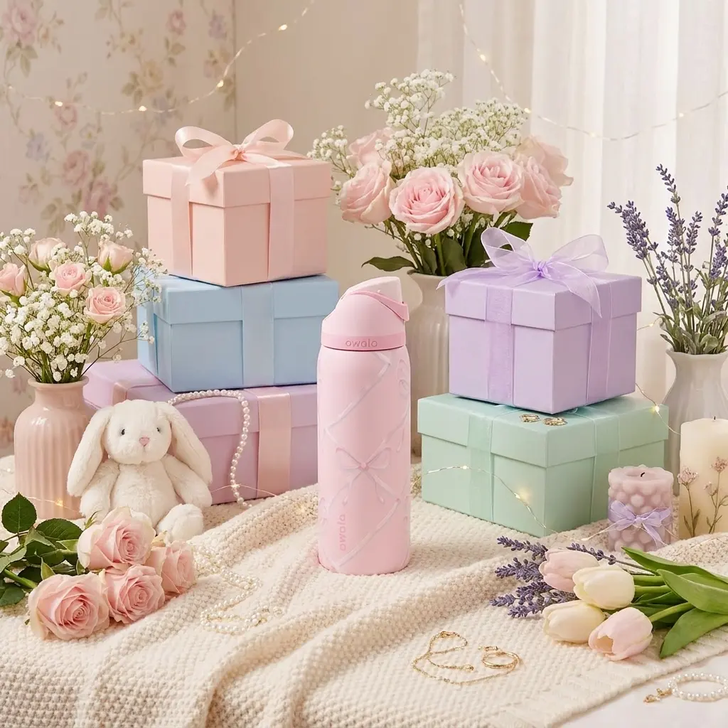New Owala x Urban Outfitters - Ribbon Toile/Sugar Plum Fairy Owala Freesip 32oz Exclusive Bottle Cup, Insulated Water Bottle Button Drinkware, DUPE Version