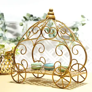 Pumpkin Carriage Table Centerpiece Gold Wrought Iron Wedding Display - Vintage Decor 11"