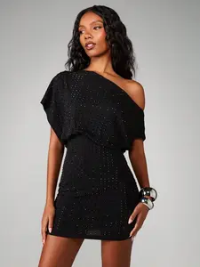 MISSGUIDED Off Shoulder Diamante Ruched Mini Dress