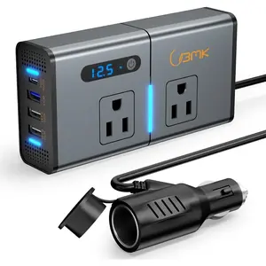 200W Power Inverter Newly Plug Outlet Charger DC 12V to 110V Inverter with 1.2A&2.4A USB, 1 QC3.0 USB and 1 Type C Ports Black