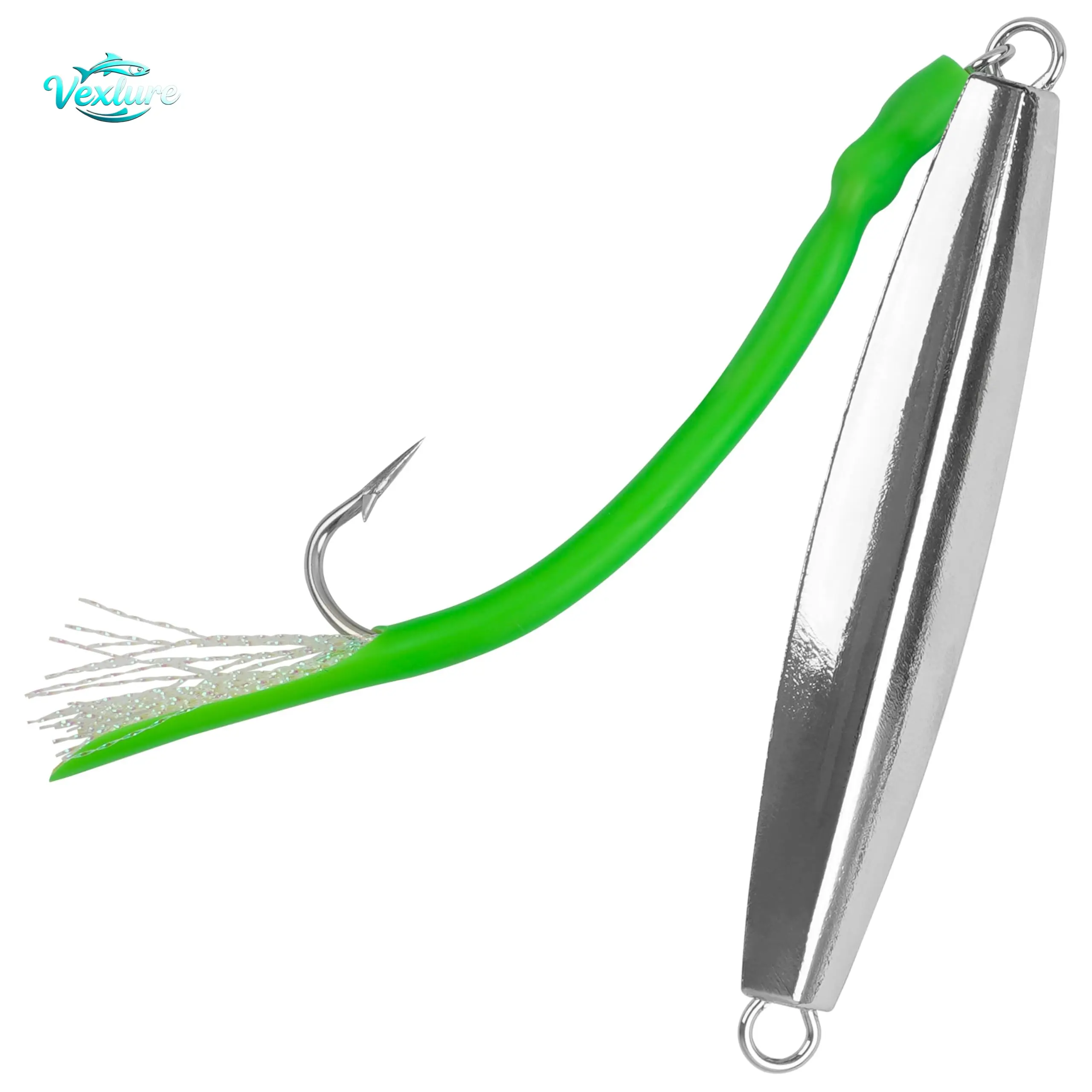 Sinking Diamond Jig Saltwater Lure, 1oz Heavy Metal Body with Lifelike Tube Tail and Stainless Steel Hook for Deep Sea and Surf Fishing, Bottom Fishing, Deep Sea Jig