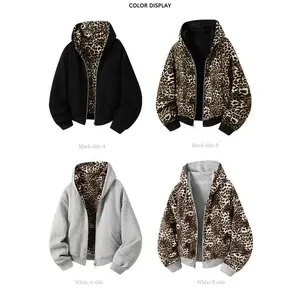 Leopard Print Reversible Jacket with Hood - Fashion Boutique Autumn Winter Leopard Print Hooded Coat Suitable for All Seasons Wear Womenswear Sweatshirts