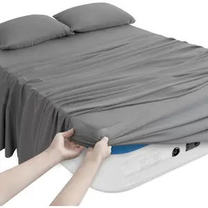 Sheets Set for  Air Mattress - 4 count Deep Pocket Sheet Sets Up to 24 Inches - Soft  Breathable  Air Mattress Sheets with Extra Deep Pocket - Grey
