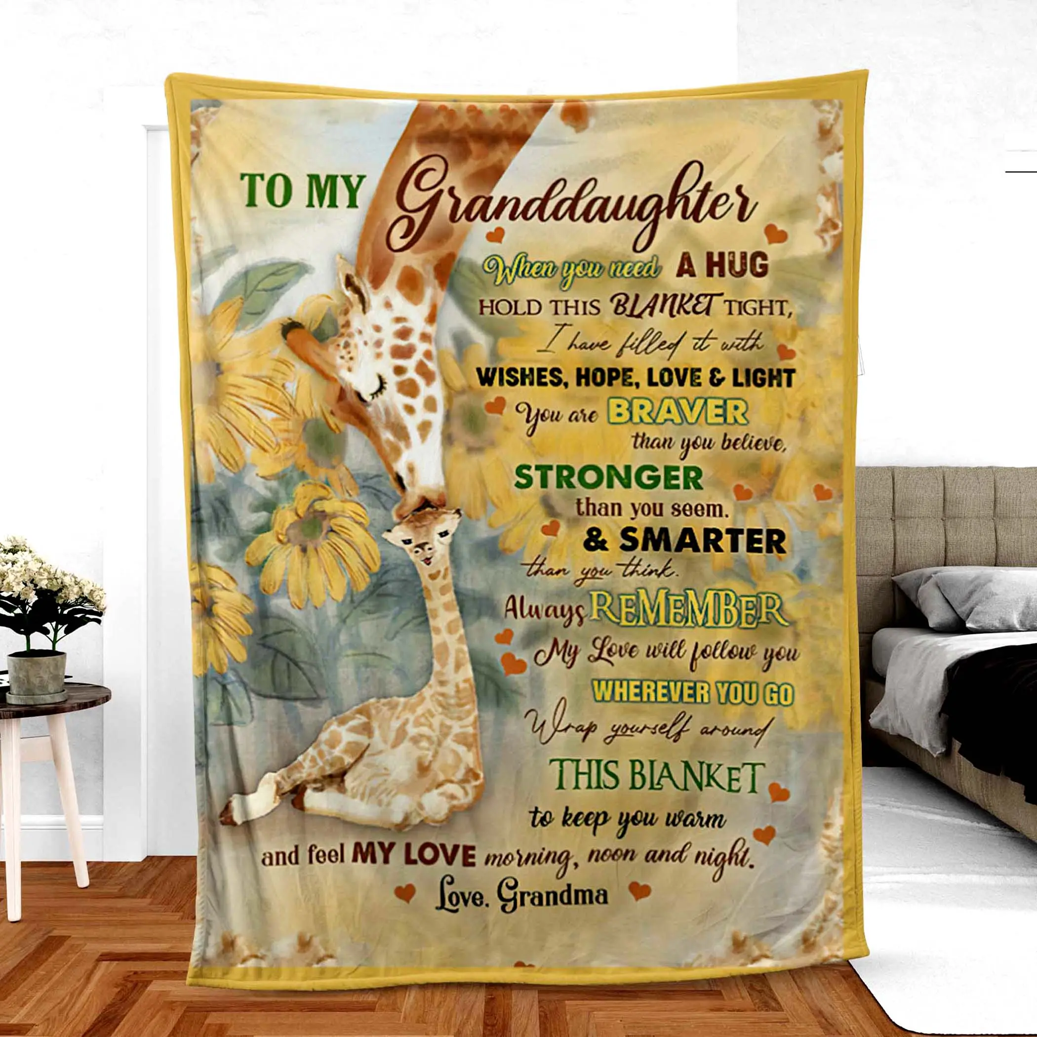 Modern Giraffe Print Fleece Sherpa Blanket for Daughter and Granddaughter - Soft and Cooling Material - Perfect Birthday Gift