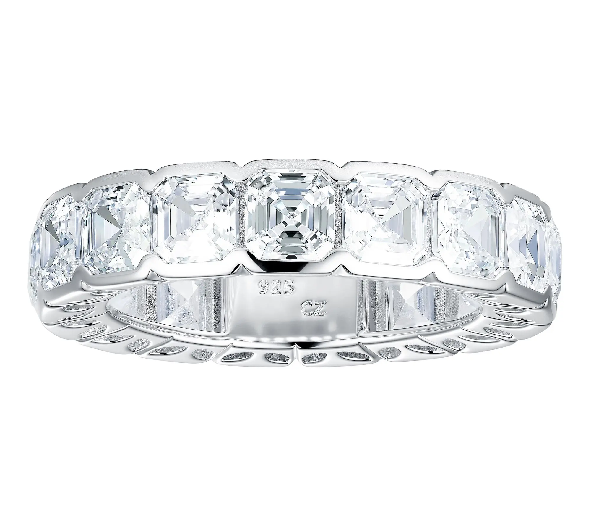 Diamonique Asscher Bezel Set Eternity Band Ring, Sterling Silve