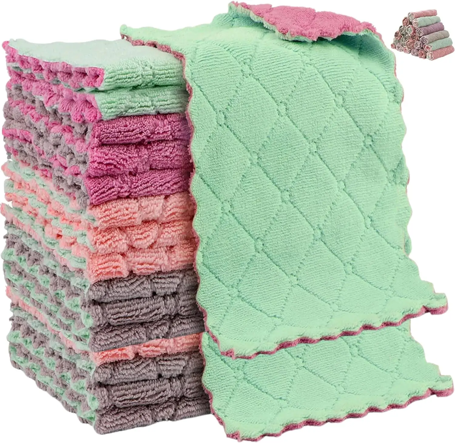 24-Pack Kitchen Cloths - Multicolor Microfiber Towels for Cleanliness and Absorbent Cleaning with Ultra Soft and Velvet Cotton Feel - Smooth Wipe
