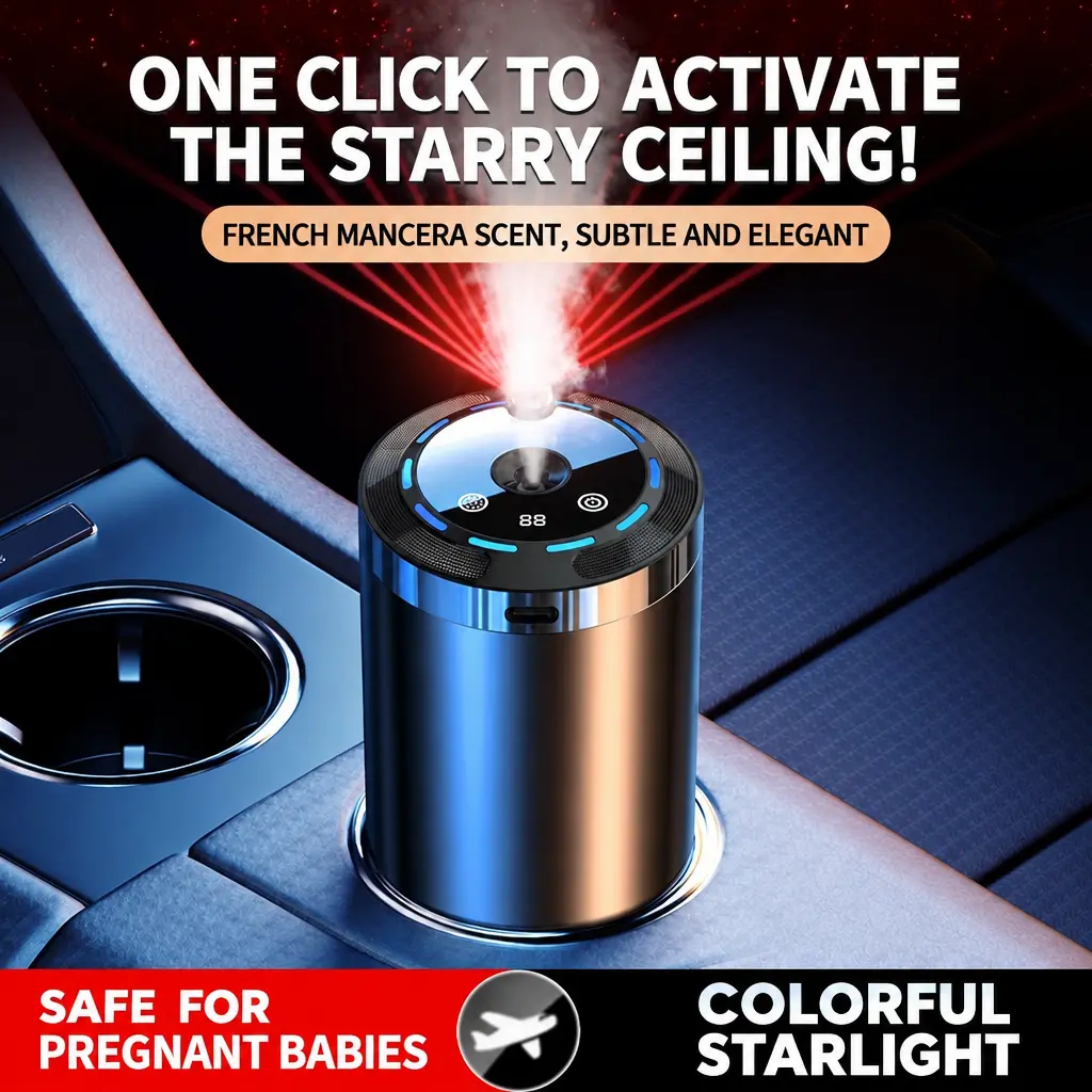 Touch Control Rechargeable Car Air Freshener Mist Diffuser, 5 Adjustable Mist Modes RGB Star Projection Ambient Light, Long Lasting Cologne & Ocean Scent Car Fragrance Diffuser, Ideal Gift for Women Girlfriend Mom Family