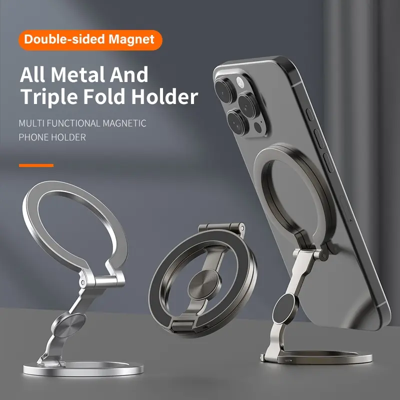 Phone Stand CD Texture Dual-Sided Strong Magnet Ring Holder Compatible Magsafe Multi-Functional Foldable Portable Zinc Alloy Magnetic iPhone Magnetic Smartphone Grip Smartphone Accessories
