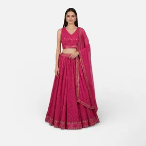 Georgette Foil Mirror Lehenga Set with Sleeveless Blouse and Dupatta for Festive Wear