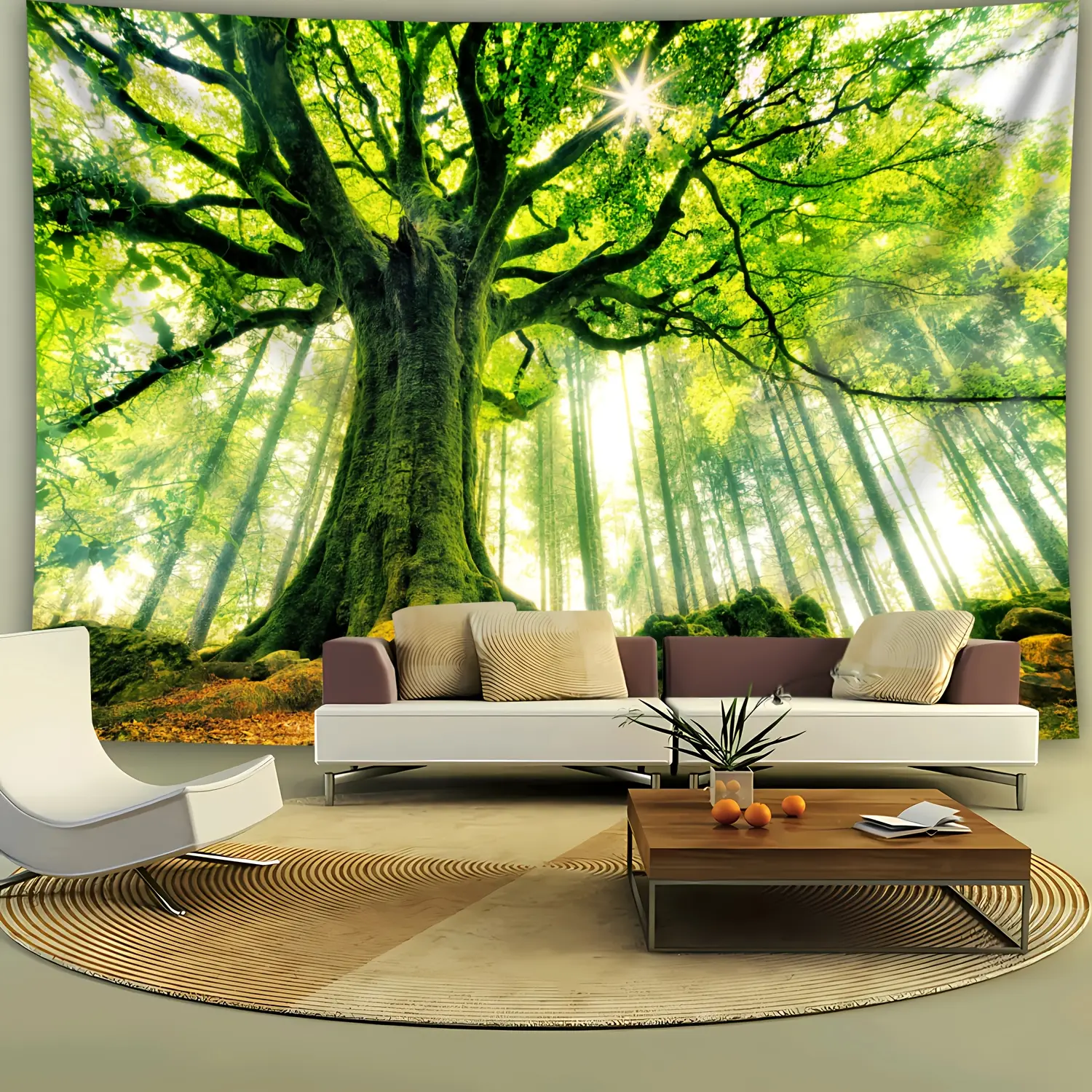 1 Sheet, Landscape Sunshine Tree Wall Hanging Tapestry Indoor/Outdoor Use No Installation Required - Suitable for Bedroom, Living Room, Office, Party Decoration and Streaming Background