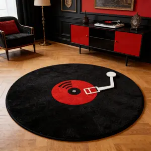 Round Bedroom Carpet, Vintage Vinyl Record Mat, Fashion Hip-Hop Style Rug, Household Decorative Rug, Home Decorative Rug, Soft Comfortable Plush Foot Pad, Decorative Area Rug, Hand Wash Only