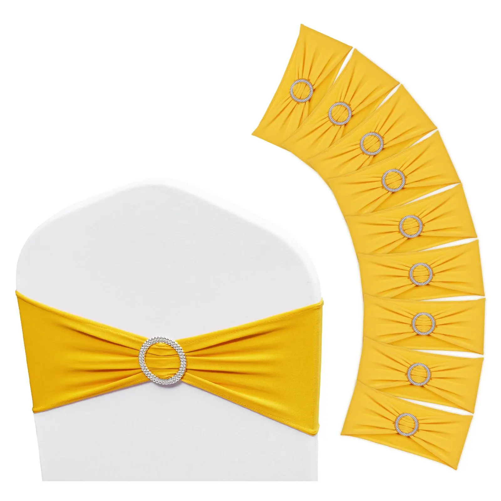 【summerfinds】VEVOR Stretch Spandex Chair Sashes, Chair Slipcover and Stretch Chair Sash with Round Buckle, Elastic Chair Bands, Fitting Wedding, Holiday, Banquet, Party Chair Decoration (50 PCS Golden Yellow)
