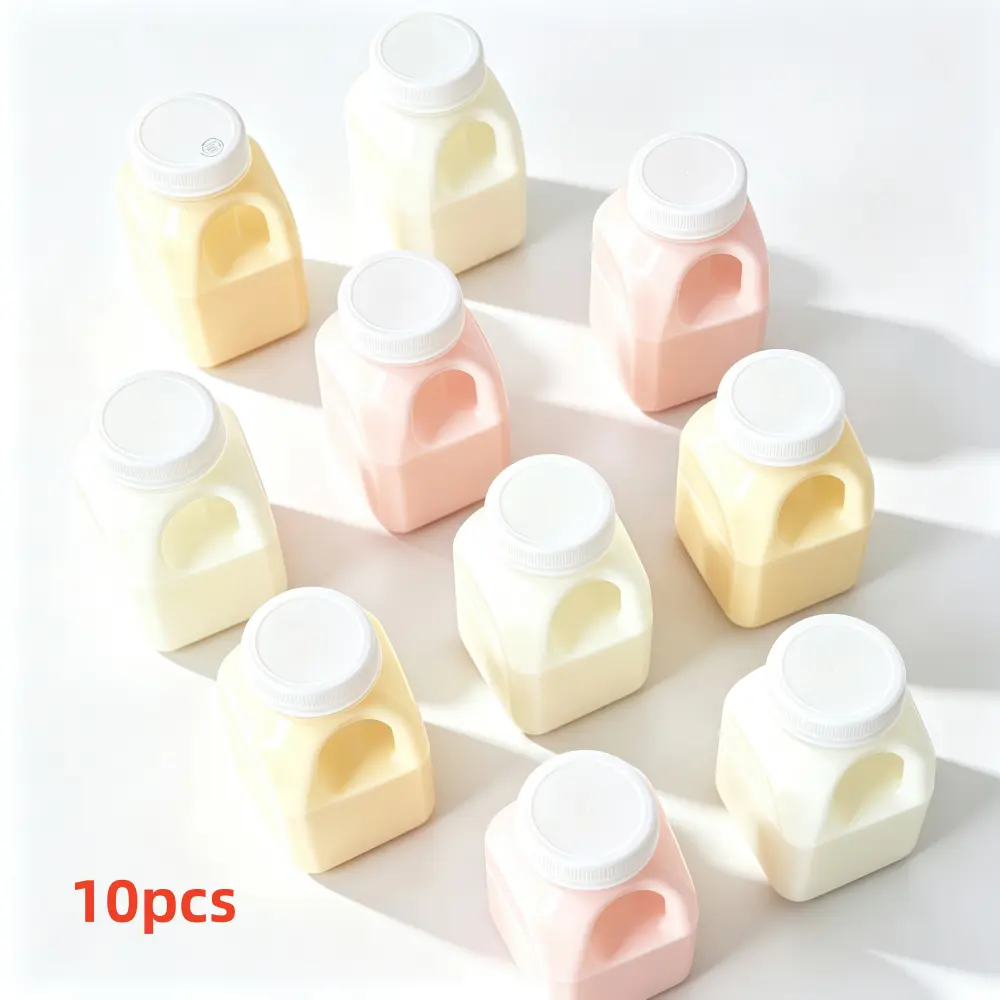 10-Pack 500ml Square Reusable Plastic Milk Bottles, Leak-Proof Sealed Flat-Bottom Kitchen Drink Containers for Juice, Yogurt, Homemade Beverages Lightweight Set