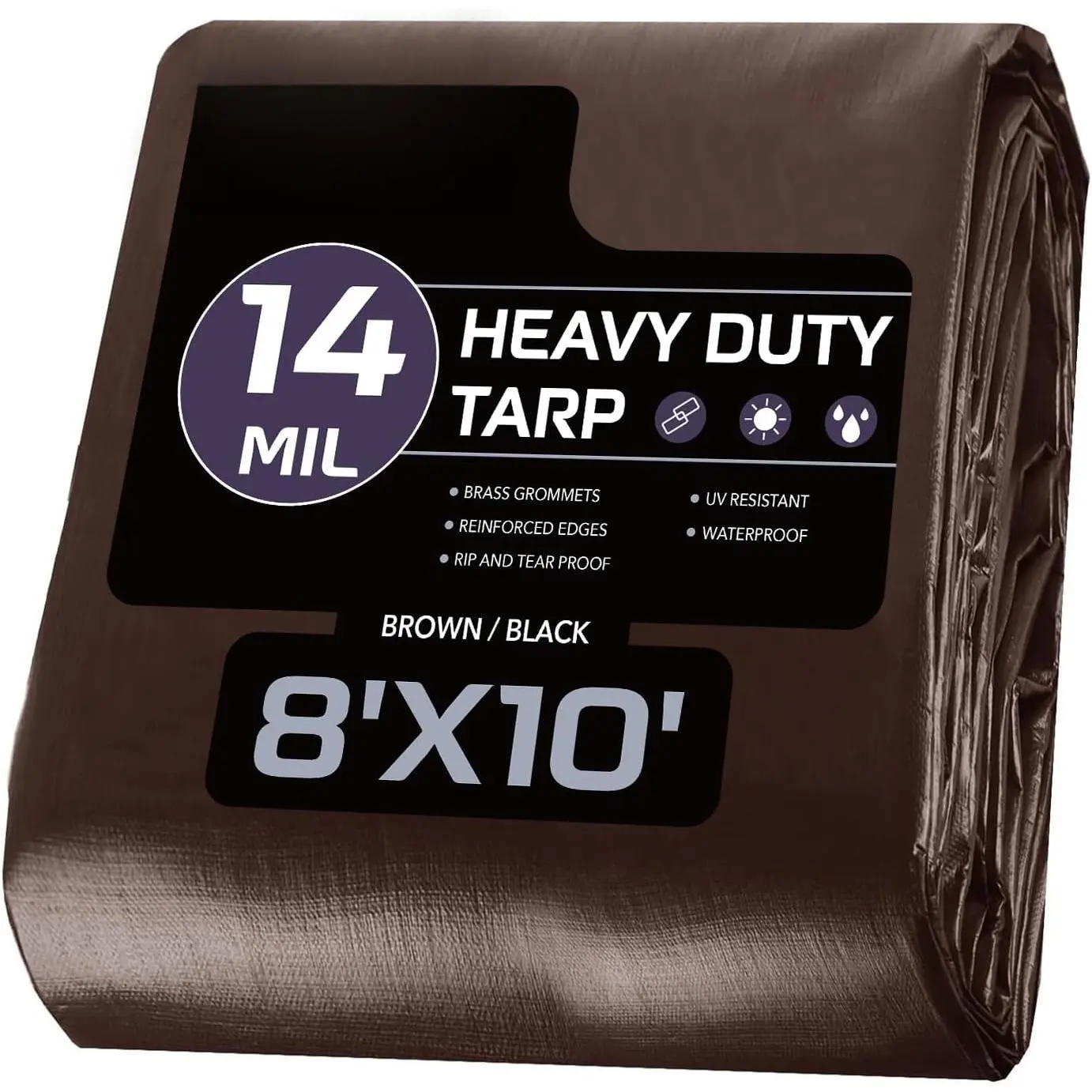 Heavy Duty Tarpaulin 8x10FT, 14 Mil Waterproof 420D Plastic Tarp with Grommets Every 23.6", UV-Resistant, Tear&Fade-Resistant, Reinforced Edges for Outdoor Pool, Camp Tent, Tarpaulin Waterproof