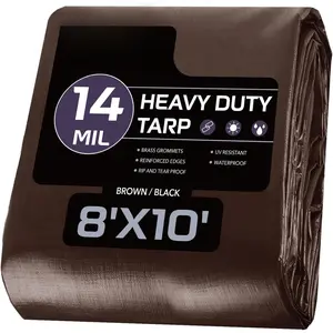 Tarp 8x10FT, 14 Mil Large Tarps Heavy Duty Waterproof with Grommets Every 23.6", 420D Thick Plastic Tarp, UV Resistant Tear&Fade Resistant, Reinforced Edges for Outdoor Pool Camp Tent