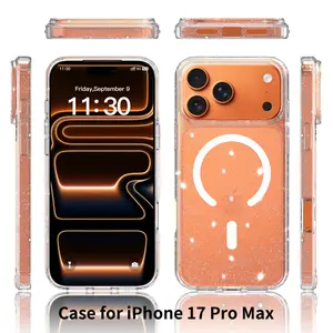 Glitter Clear Magnetic Case for iPhone 17 Pro Max, Sparkle Bling Diamond Glitter Phone Case with MagSafe, Shockproof Protective Cover with Raised Camera Guard & Screen Edge, Anti-Fingerprint Slim Case for iPhone 17 Pro Max - Clear Glitter
