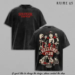 Stranger Things Hellfire Club Shirt | Retro Horror 80s TV Series Tee | Eddie Munson D&D Graphic | Vintage Washed Oversized Streetwear