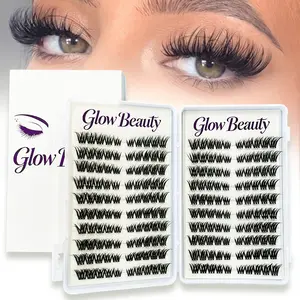 Glue-Free Dramatic Cat Eye Lash Clusters 200PCS | Press-On Volume Cat Eye Lashes for Beginners | Reusable Fluffy Wispy Lashes No Glue Needed for Lifted Eye Look