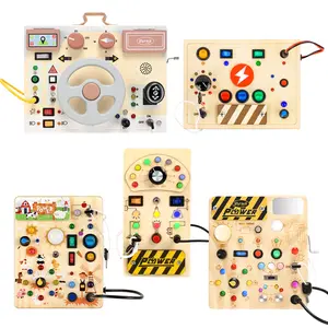 Joyreal Busy Board, Montessori Toys, Wooden Busy Board with LED Light Up Switch,  Learning Sensory Travel Toys, Valentine's Day Gifts Idea for Kids