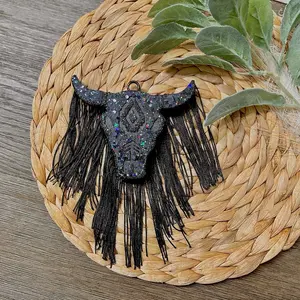 All black cattle skull car freshie