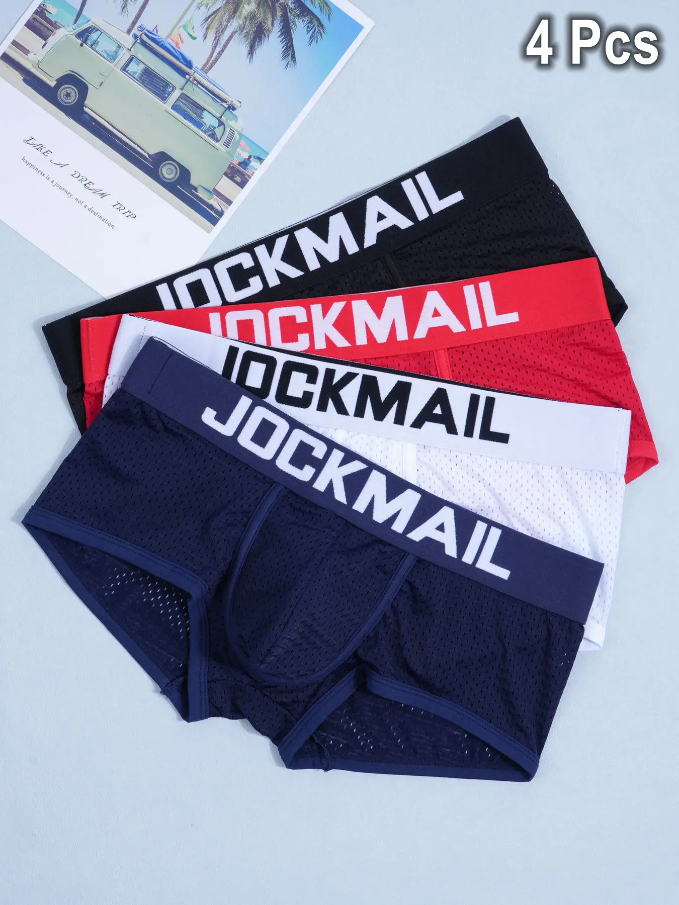 Men's Low Waist Boxer Set, Breathable Mesh Fabric Underwear, Casual Fashion Low-rise Design Slim Fit Trunks underpants, All Seasons Comfort Fit Boxer Shorts