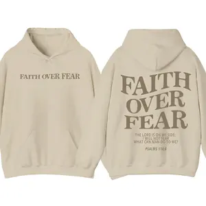 Faith Over Fear Christian Hoodie, Double Sided Jesus Pullover, Unisex Spiritual Streetwear, Trendy Casual Religious Apparel