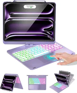 iPad Pro 13 inch Case with Keyboard(M4)& iPad Air 13(M3/M2),  Hardshell Keyboard for iPad Pro 12.9(6th/5th/4th/3rd Gen),Multi Trackpad, 360 Swivel&Backlit with Pencil Holder - Purple