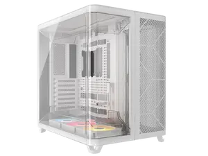 Corsair AIR 5400 RS-R ARGB Triple Chamber Mid-Tower PC Case-White with 3x RS-R 120mm reverse PWM ARGB fans Pre-installed, BTF Back Plug Motherboard Design