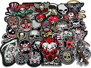 24pcs/lot Mixed 5-12cm Iron-on Embroidered Patches Skull Style Appliques