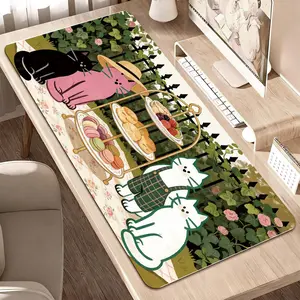 Premium Cats Afternoon Tea Garden Illustration High Quality Mouse Pad Modern Office Gaming Comfort Experience Non Slip Durable For Daily Work And Play 40*80 Size.