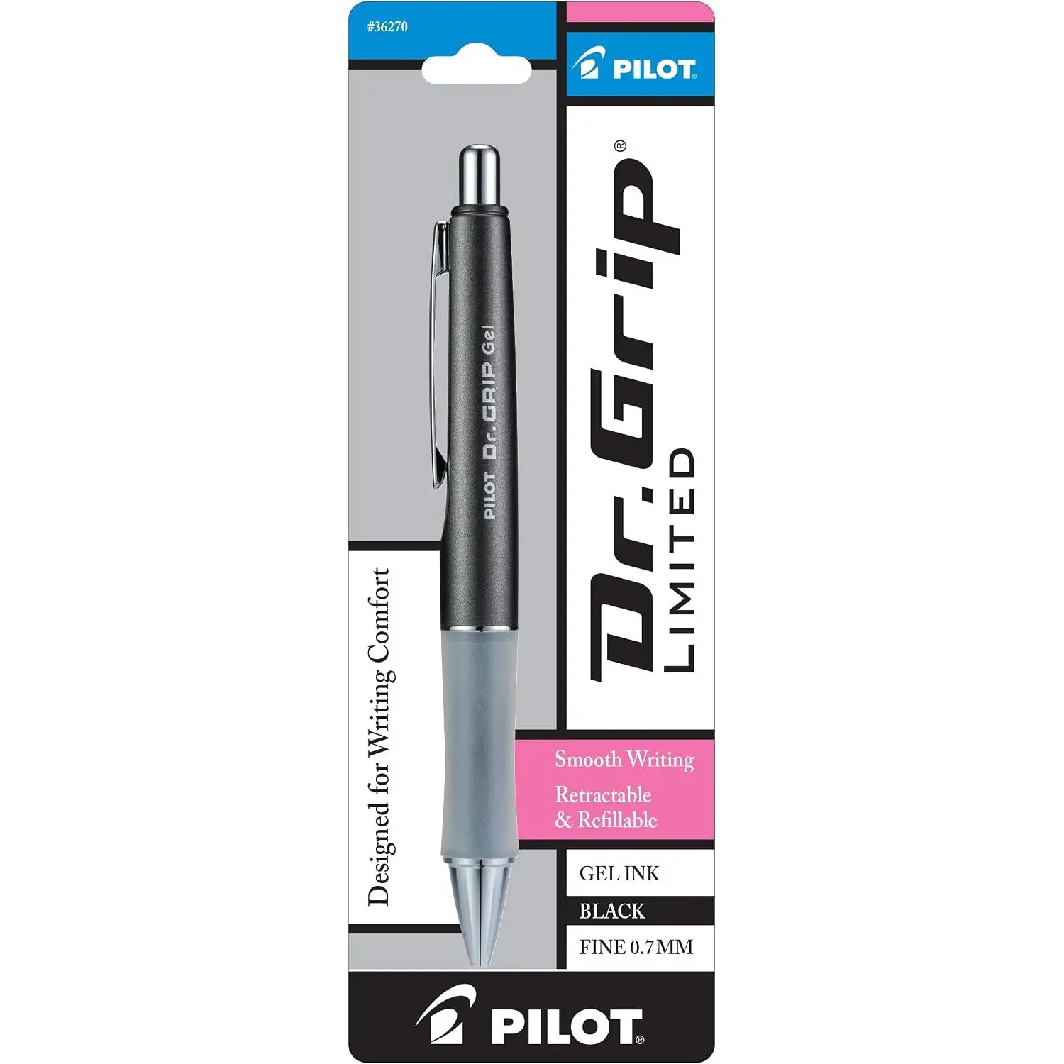 Pilot Dr. Grip Limited Refillable & Retractable Gel Pen, Black, Single Pen | Ideal for School, Journaling & Office Writing