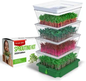 ZESTIGREENS 4-Tier Sprouting Kit with Drain Spout – Stackable Seed Sprouter Trays for Growing Fresh Sprouts at Home – BPA-Free, Easy Rinse & Drain System