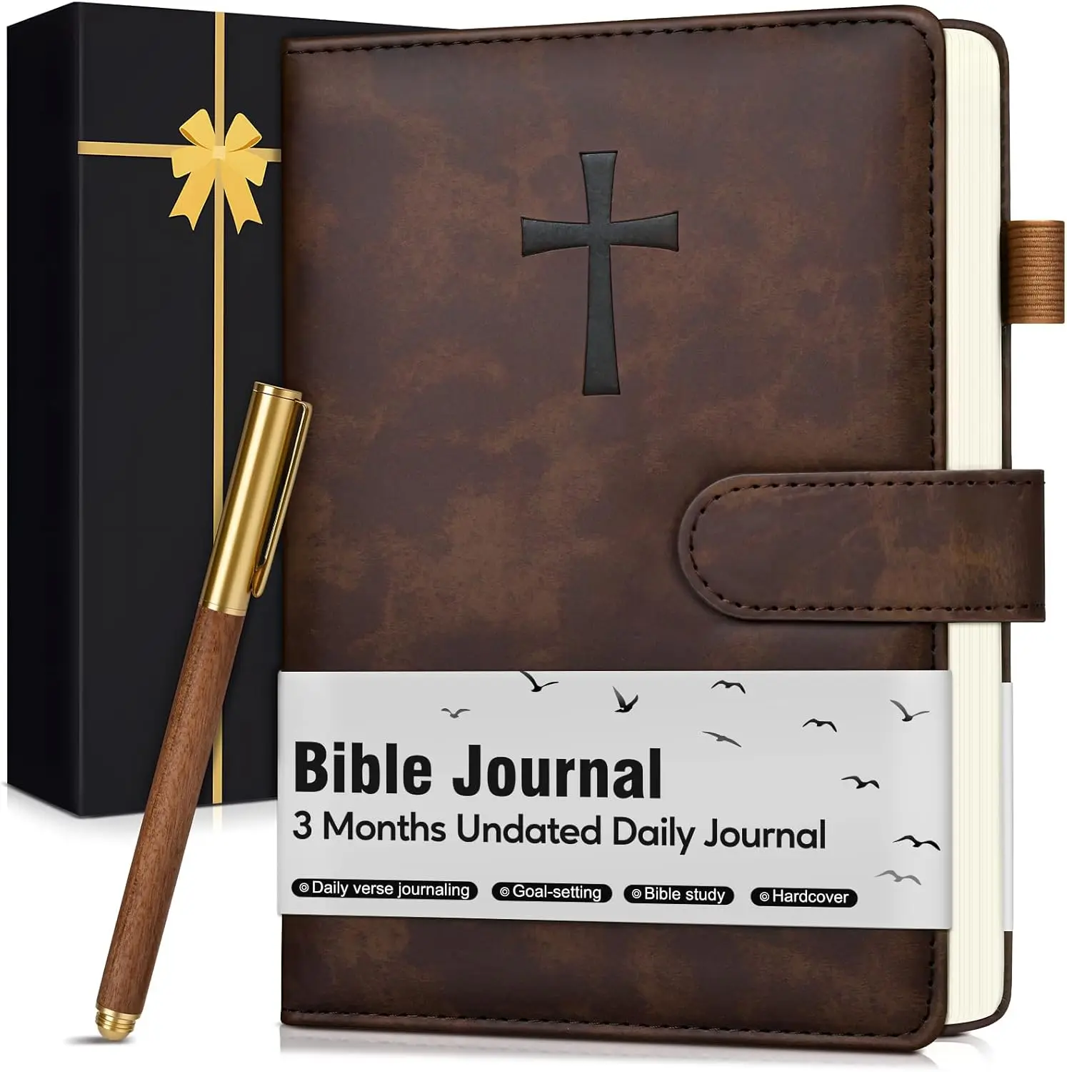 Leather Bound Christian Bible Journal - Office Stationery Journal Style Notebooks for Scripture Study, Faith Gift for Pastors, Brown Leather-Bound Notebook for Daily Devotional, Graduation