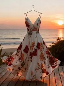 Women's Plus Size Casual Sleeveless Halter Top Floral Print Elegant Dress, Comfortable, Stylish and Chic Design, Summer, Perfect for Daily Wear