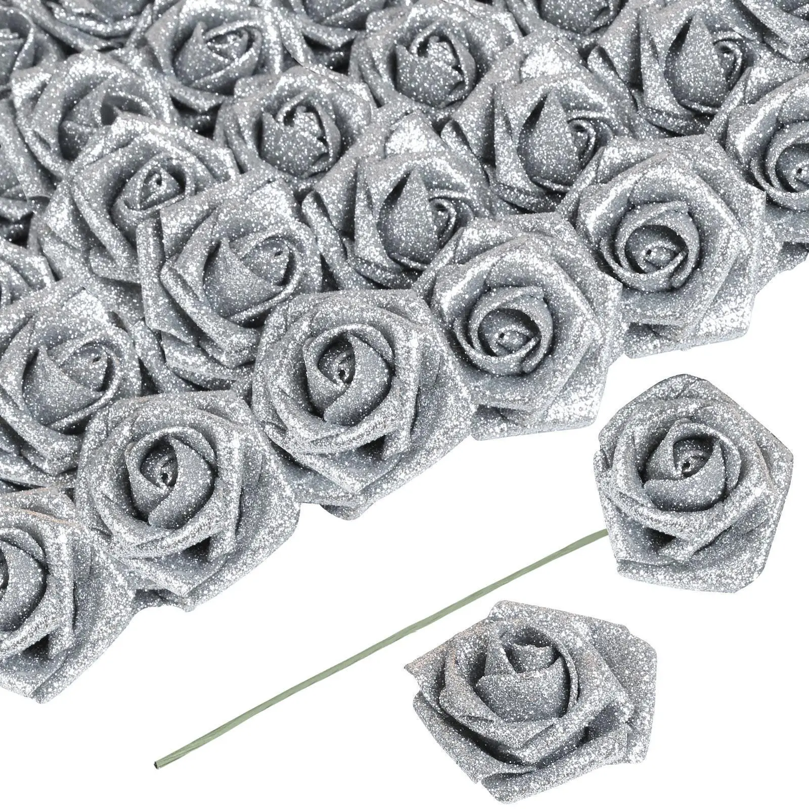30PCS 3.15in (6-7 inches) Latex Foam Glitter Artificial Roses Bouquet - Floral Decor for DIY Arrangement, Home Decor Crafts