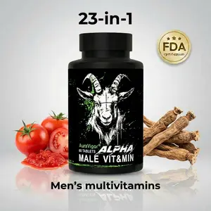Auravigor Men’s Multivitamin – With Tongkat Ali & Lycopene – 23-in-1 –Real Food Nutrients – 60 Vegetarian Caplets