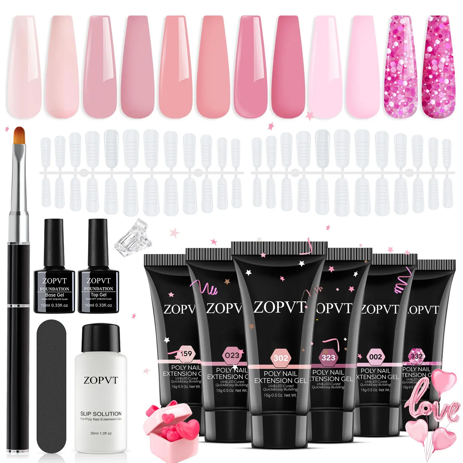 Poly Extension Gel Nail Kit, 14 Kits with Sliding Solution & Manicure Tools, Beginner-Friendly DIY Nail Art Set, Polygel Nail Kits, Poly Gel Nail Kit Complete
