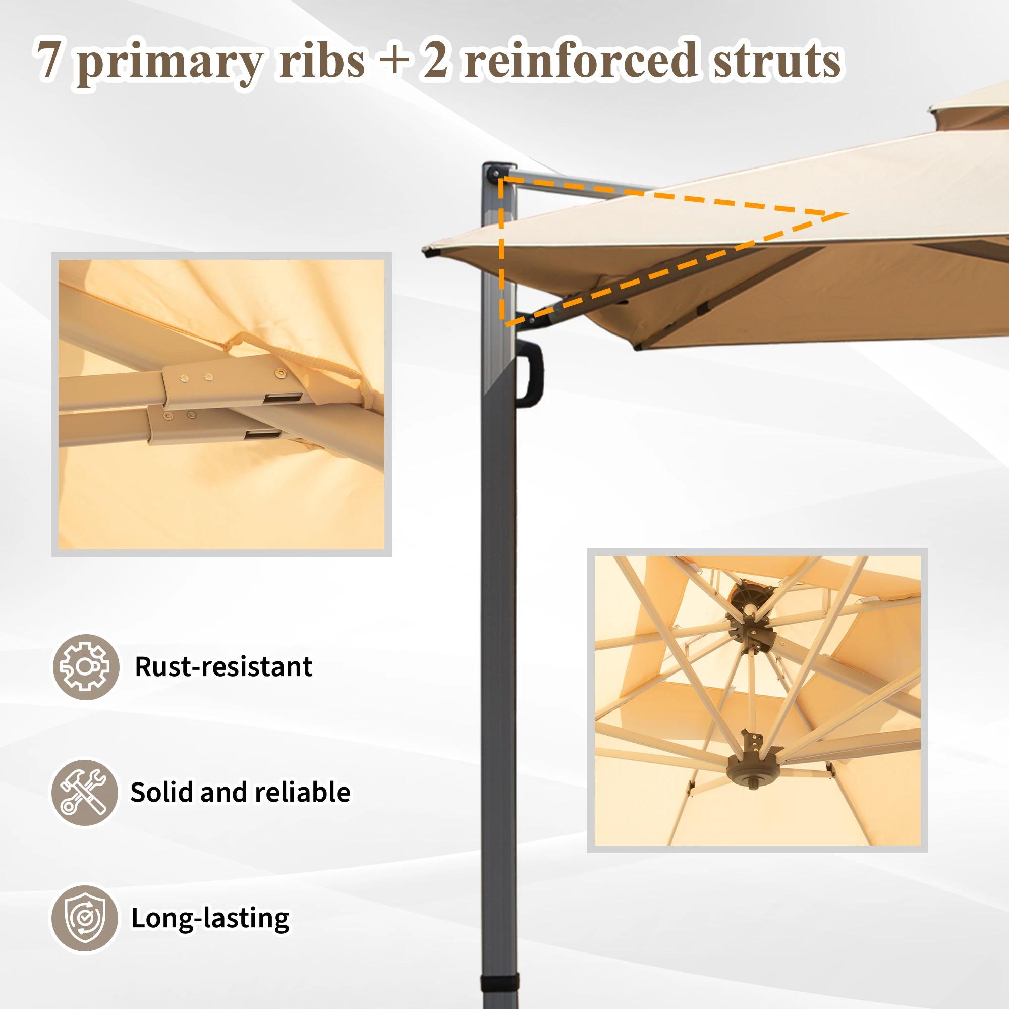 9*11 FtRectangle Cantilever Patio Umbrella with Center Pole Elegant Outdoor Furniture & Base Set